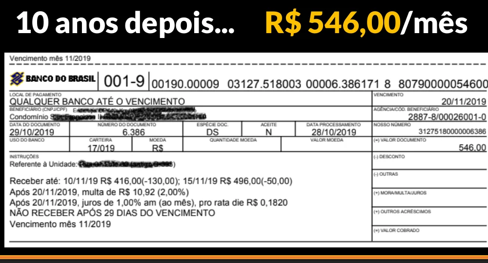 Boleto de condomínio de novembro de 2019: R$546