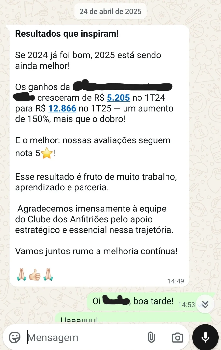 WhatsApp: ganhos cresceram de R$5.205 no primeiro trimestre de 2024 para R$12.866 no primeiro trimestre de 2025, aumento de 150%